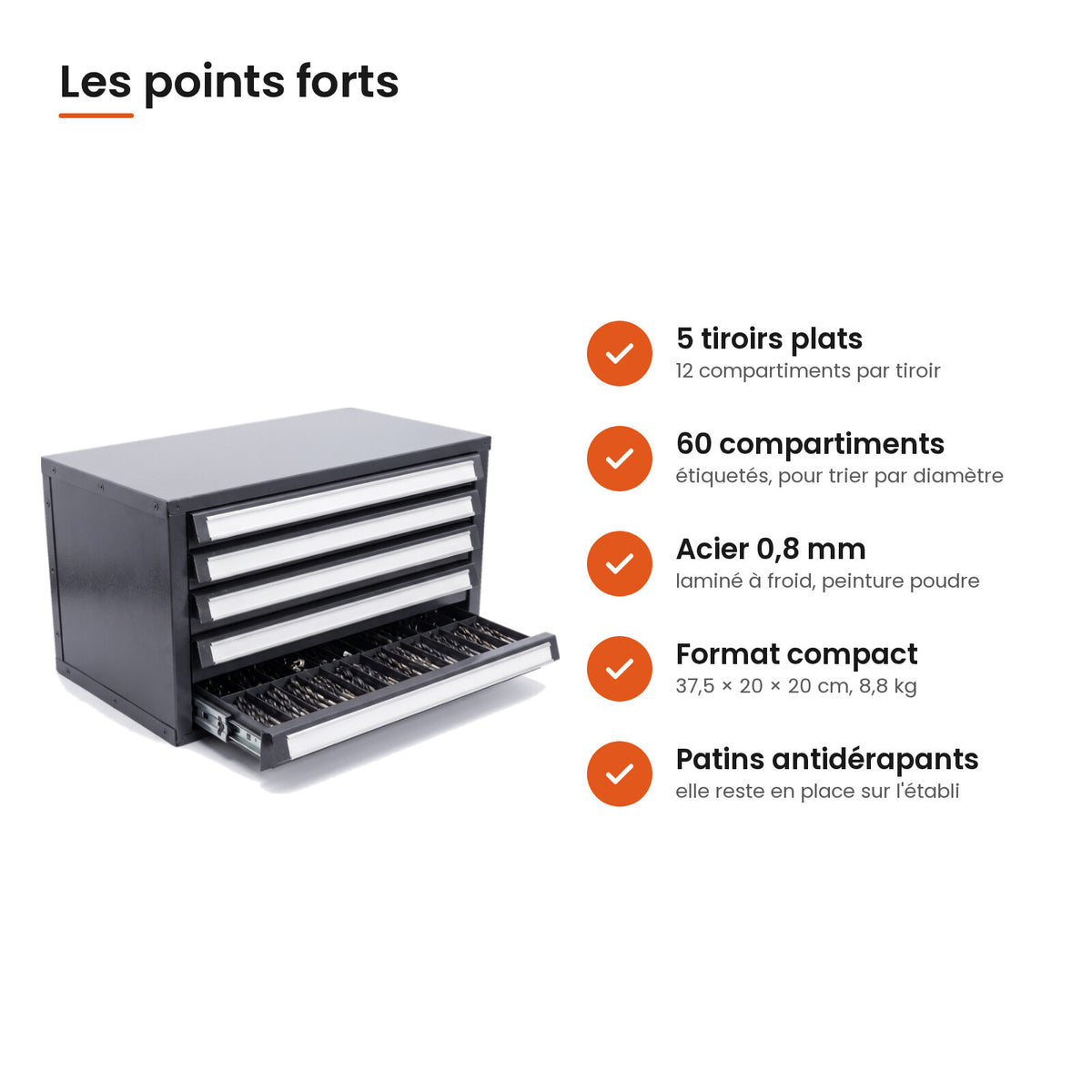 Points forts de la boîte de rangement pour forets