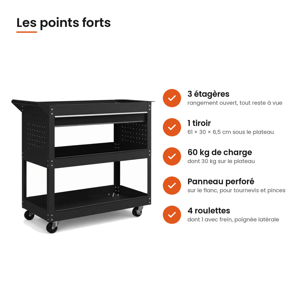 Points forts du chariot d'atelier avec tiroir