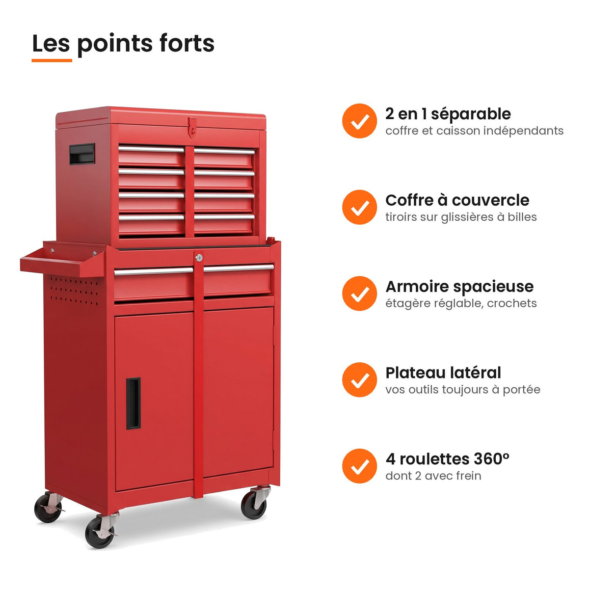 Points forts de la servante d'atelier 2 en 1 rouge