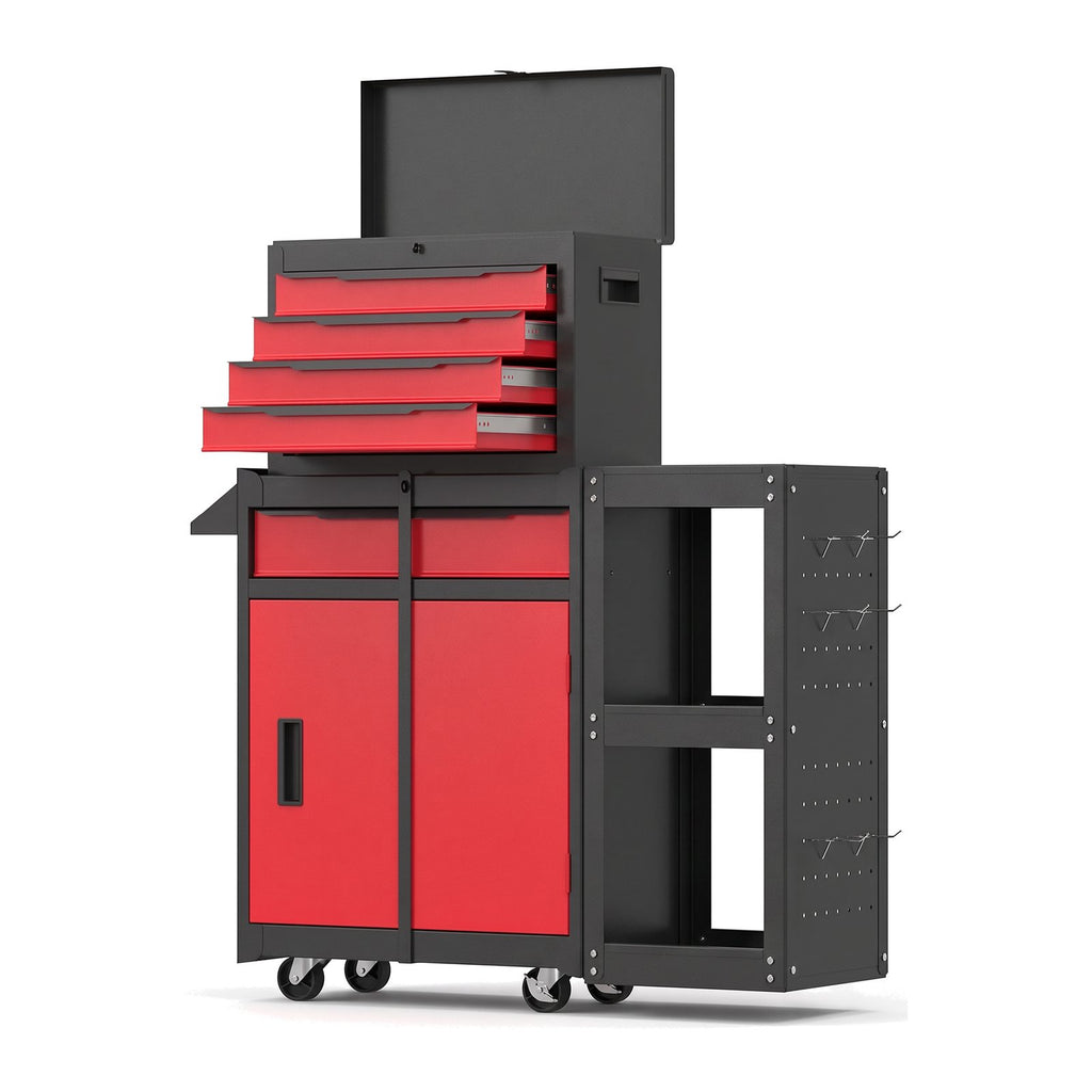 Servante d'atelier 3 en 1 modulable avec caisse, armoire et étagère latérale, sur fond blanc