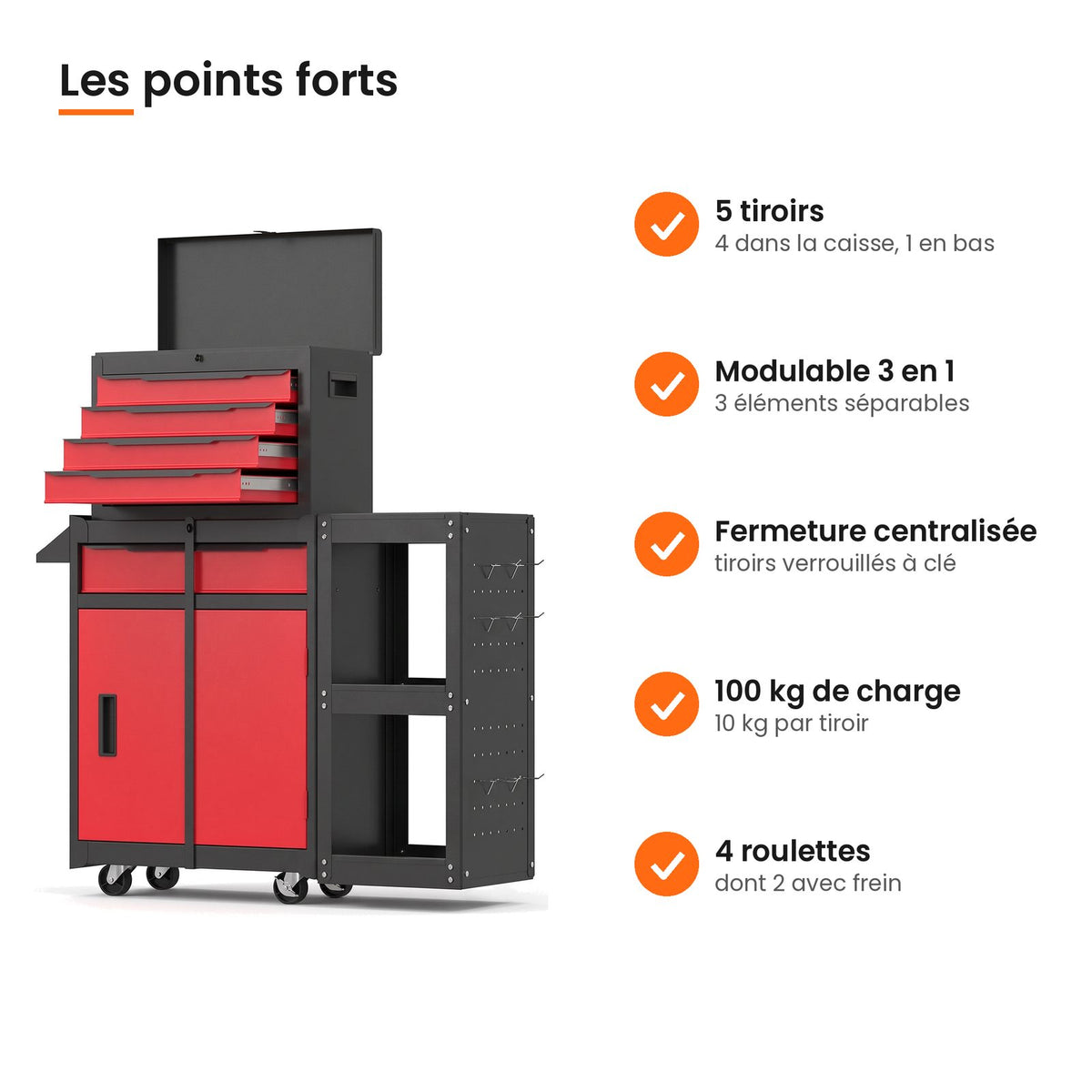 Points forts de la servante d'atelier 3 en 1 modulable