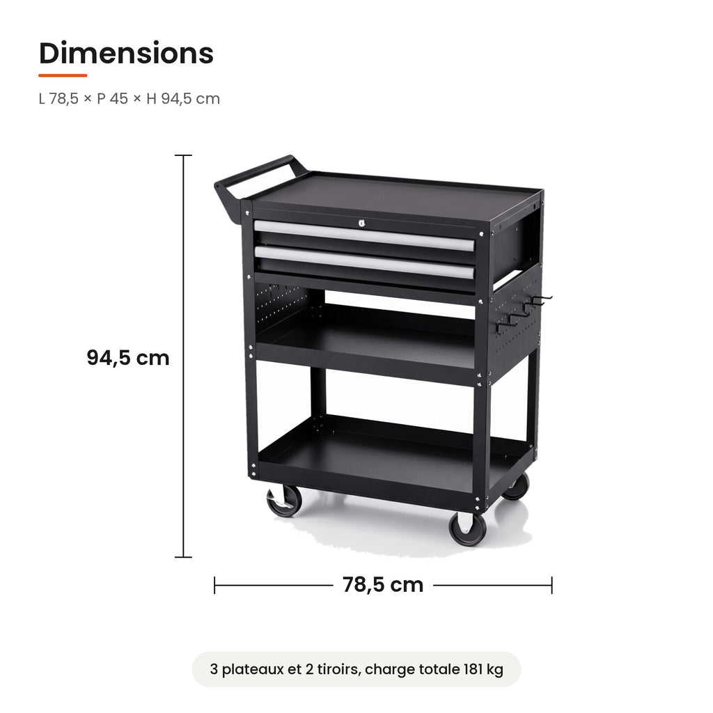 Dimensions de la servante d'atelier 5 niveaux : 78,5 x 45 x 94,5 cm