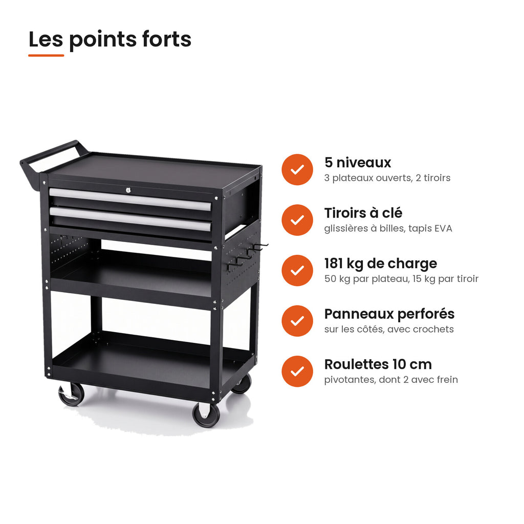 Points forts de la servante d'atelier 5 niveaux