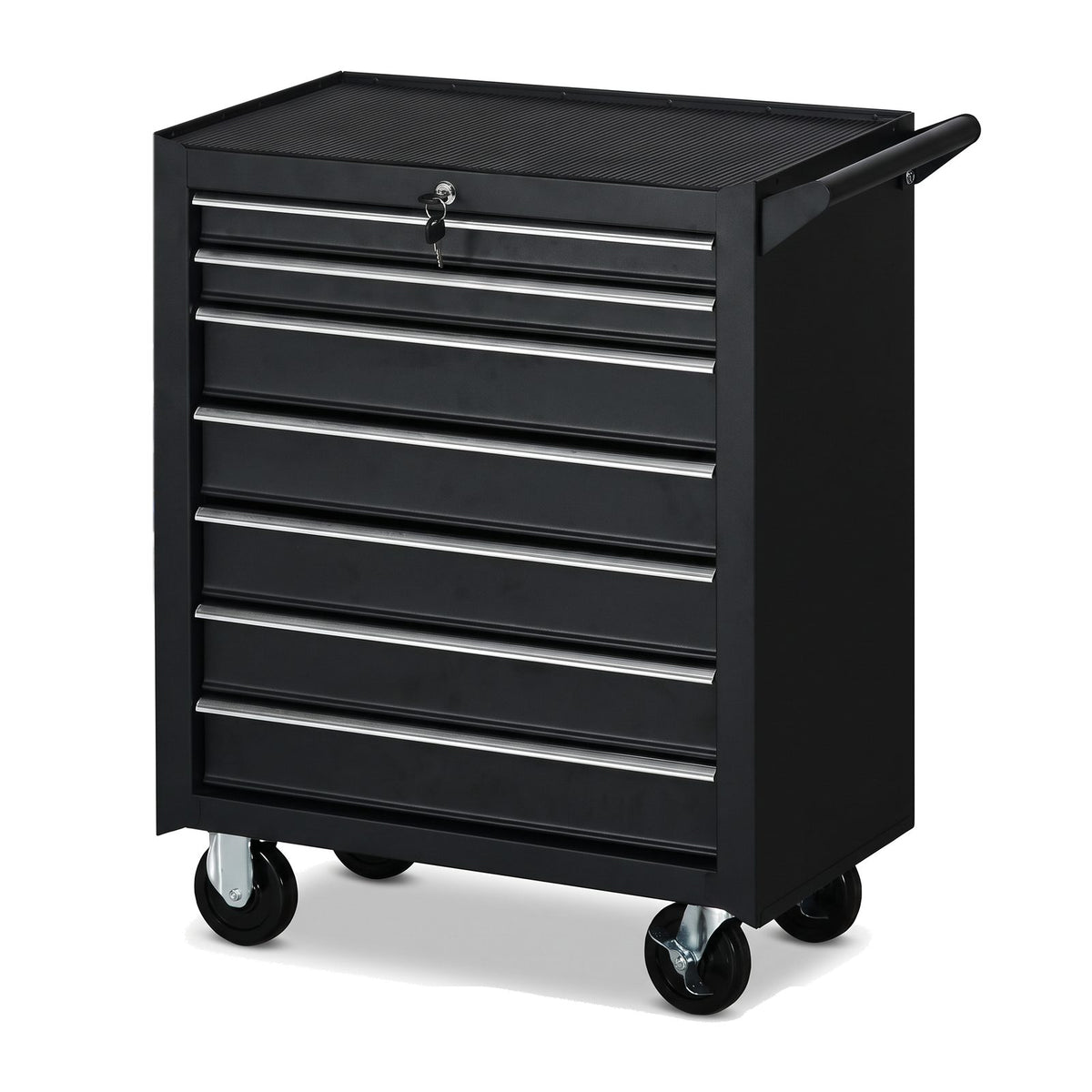 Servante d'atelier noire 7 tiroirs sur fond blanc