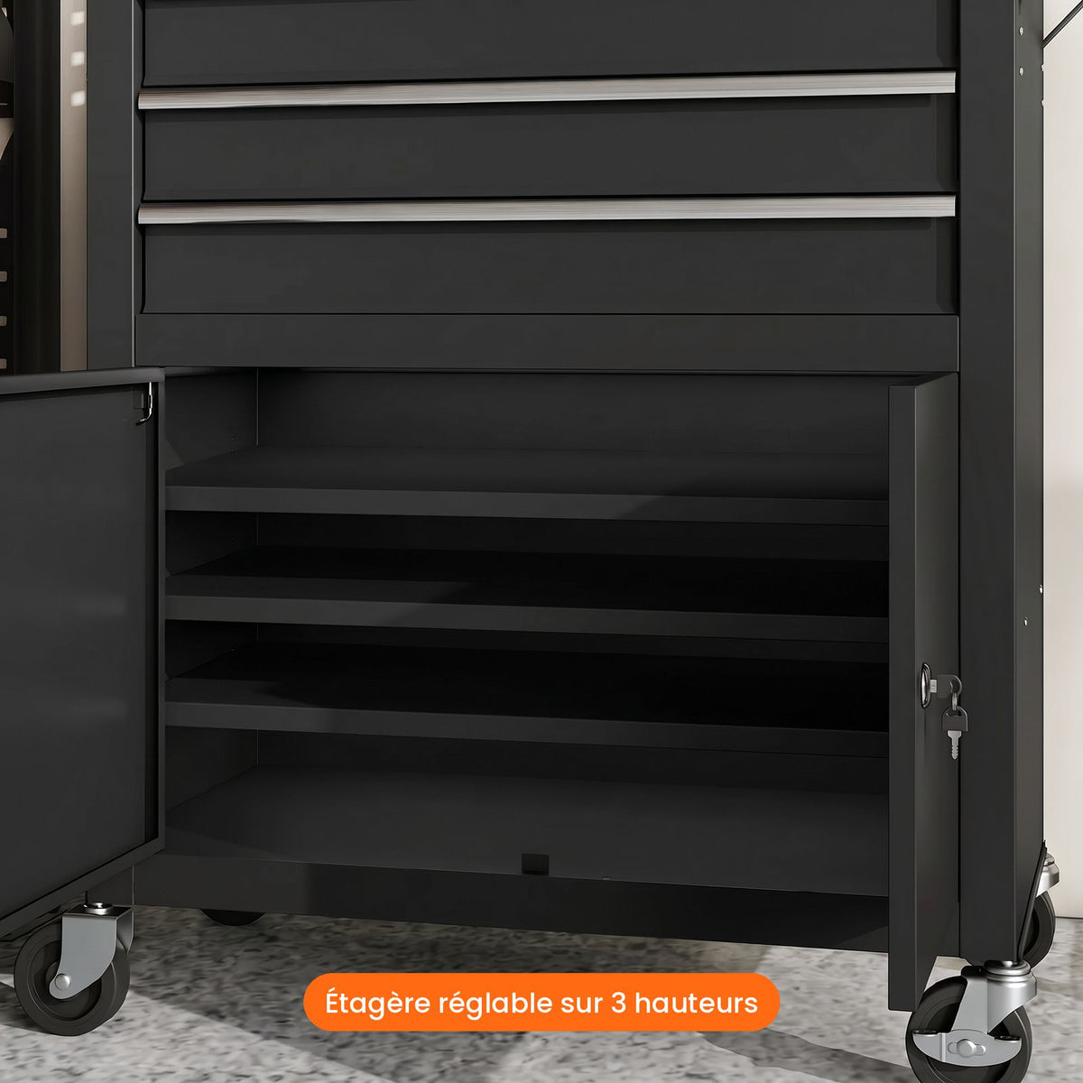 Servante d'atelier panneau perforé avec étagère réglable sur 3 hauteurs